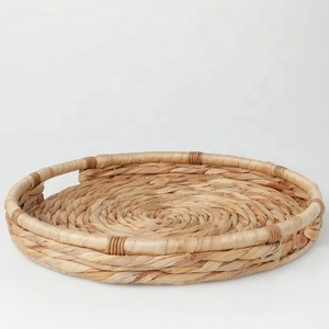 Bandeja decorativa de jacinto de agua tejida a mano para servir, bandejas redondas para servir, venta al por mayor para decoración del hogar - Product Image 1