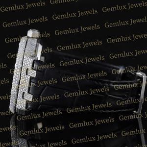 Luxury Wear Pass Diamond Tester Fecha automática Dial negro D VVS Iced Out Moissanite Diamond Black Correa de goma Reloj para hombres - Product Image 5