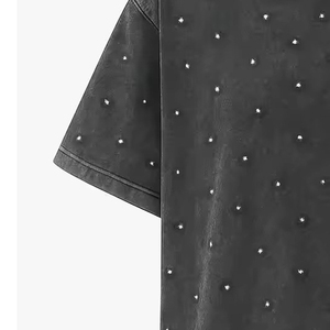 Camisetas de Hombre al por Mayor, 100% Algodón Grueso, Diseño Personalizado con Pedrería, Lavado Ácido, Estilo Urbano, Corte Holgado - Product Image 5