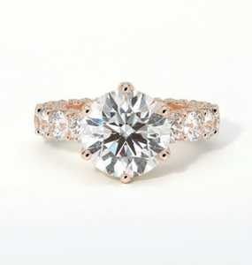Bague de fiançailles en or rose avec diamant rond taille brillant, diamants naturels certifiés GIA, bijoux classiques pour femmes - Product Image 1