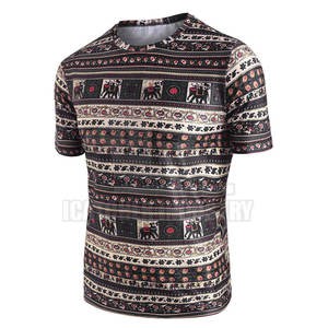 <b>Men's</b> Short Sleeve O-Neck T-Shirt With Ethnic <b>Animal</b> Pattern Print Regular Fit Casual Wear Polyester Woven Fabric - Product Image 4