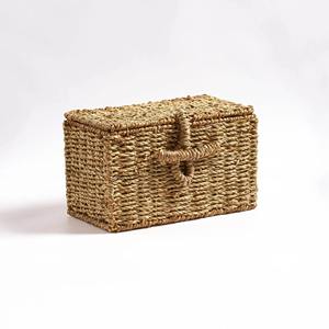 Natural Seagrass <b>Storage</b> Basket Set 2 Rectangle Woven Organizer Box with <b>Lid</b> Handmade Household Keeping <b>Bin</b> - Product Image 1