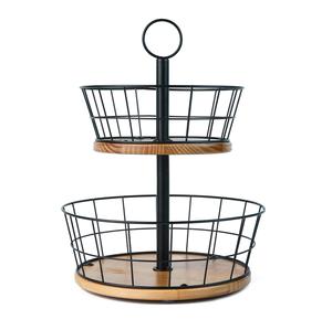 Large Capacity Two Tier Wire Bowl Fruit Holder For Kitchen Countertop <b>Storage</b> With Stylish Black Powder Coated Metal Frame - Product Image 1