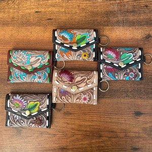 Porte-monnaie multifonctionnel en cuir véritable de style occidental pour femmes, avec motif floral, porte-clés, populaire, fait à la main - Product Image 3