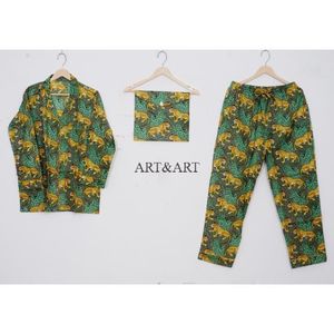 Conjunto de Pijama de Algodón Estampado a Mano de la India, Ropa de Estar por Casa con Estampado Animal de Estilo Vintage para Verano, Traje de Noche para Propuesta de Dama de Honor - Product Image 1