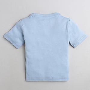 Polka Tots Half Sleeve T-Shirt With Cat <b>Thinking</b> in The Pocket Print - Blue - Product Image 2