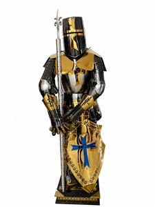 Armadura de Caballero Medieval de Metal Negro y Dorado, Traje Completo de Armadura Corporal 3D, Conjunto de Disfraz para Adultos - Product Image 1