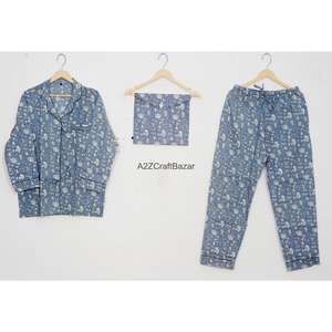 Conjunto de Pijamas para Mujer 100% Algodón, Transpirable, para Todas las Temporadas, con Cintura Elástica, Mangas Largas, Diseño Floral, Ropa Cómoda para el Hogar - Product Image 1