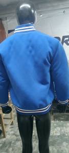 CUSTOM SF 198 <b>Men's</b> Blue Varsity <b>Jacket</b> <b>Fleece</b> <b>Lined</b> Stand Collar Regular Fit Casual Style Single Breasted Button Closure - Product Image 2