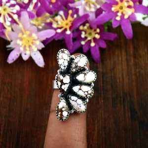 Bague en argent sterling 925 plaqué, ornée de pierres de buffle blanches naturelles, faite à la main, style bohème, bijou tendance pour femme, fournisseur. - Product Image 4