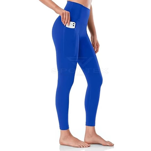 Leggings de yoga taille haute pleine longueur sans couture en Spandex et Nylon extensibles couleur unie pour femmes - Product Image 1