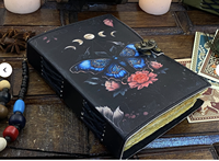 Carnet de sorts vierge, Journal des Ombres, avec fermoir, en cuir fait main vintage, couverture rigide, écologique, 100 feuilles, impression UV, Papillons de lune