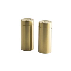 Juego de 2 saleros y pimenteros cilíndricos de latón de lujo con acabado dorado - Product Image 1