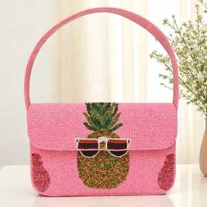 Handmade Canvas Handbag With Embroidered Pineapple And <b>Sunglasses</b> Design Rectangular Shape - Product Image 4