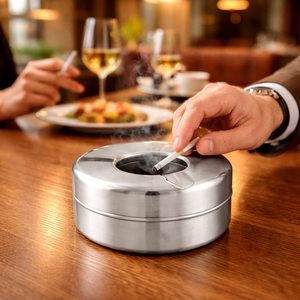 Cendrier portable haut de gamme en acier inoxydable personnalisable, coupe-vent, élégant, accessoire de table pour bars et restaurants, pour espaces fumeurs modernes - Product Image 1