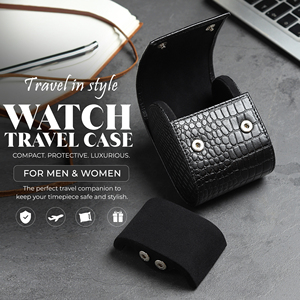 WRIZA Étui à montre simple en cuir véritable pour hommes et femmes |   Organisateur de montres de voyage avec doublure en daim doux, fermeture à pression, noir - Product Image 5
