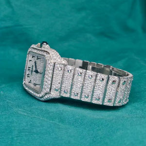 Reloj de Lujo Automático con Moissanita, Estilo Hiphop, Caja Cuadrada de Acero Inoxidable con Incrustaciones de Diamantes, Movimiento de Cuarzo - Product Image 1