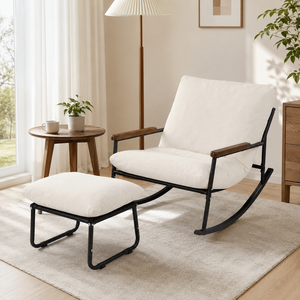 Sedia a dondolo Papasan con cuscino ispessito, lounge da esterno per tutte le stagioni, ideale per lettura, giardino, portico, soggiorno - Product Image 2