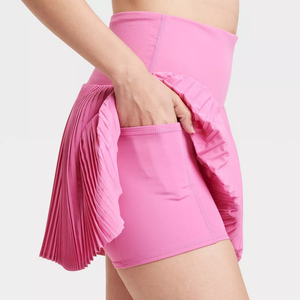 Jupe courte plissée unie taille haute pour femme, style sportif, respirante, en spandex et polyester, pour toutes les saisons - Product Image 4