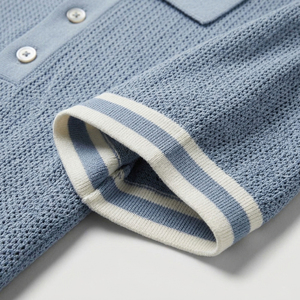 Chemise Homme Vintage en Maille Anti-Plis Unie, Manches Courtes Respirantes avec Bordure Contrastante, Style Rétro Décontracté pour l'Été - Product Image 4