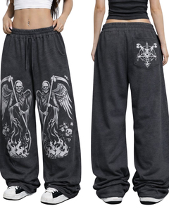 Pantalon de jogging ample en molleton gris anthracite personnalisé avec imprimé tête de mort Grim Reaper pour femme, style streetwear, sur mesure OEM - Product Image 6