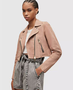 คอลเลคชั่นใหม่ฤดูใบไม้ผลิสำหรับผู้หญิงแจ็คเก็ตหนังกลับระบายอากาศได้มีปกเสื้อแบบสตรีทแวร์หนังสังเคราะห์ - Product Image 3