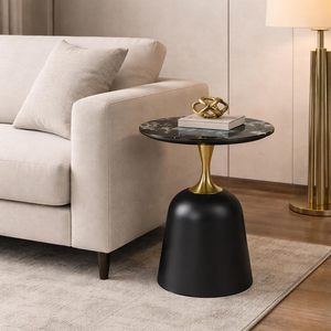 Table basse moderne en marbre noir avec base en métal doré, meubles de salon, gain de place - Product Image 2