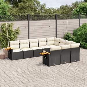 Black And Cream Garden <b>Sofa</b> <b>Set</b> With Cushions Outdoor Furniture Contemporary Design UV Resistant PE Rattan High Density Foam - Product Image 1