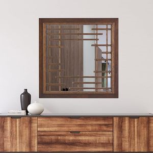 Wooden Decorative <b>Mirror</b> Geometric Framed <b>Wall</b> <b>Mirror</b> Rustic Decorative Hanging <b>Mirror</b> <b>for</b> Living Room Entryway - Product Image 3