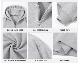 Custom Regular Fit Half <b>Zip</b> Hoodie 100% Cotton Heavyweight Fleece Eco-Friendly Pullover Sweatshirt for Men & Women OEM ODM - Product Image 4