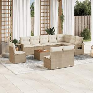 Conjunto de Sofás Modulares Grandes de Ratán Sintético PE Beige para Jardín, Muebles de Jardín Modulares Cómodos - Product Image 1