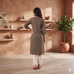 ชุดคุร์ตาผู้หญิง Ramas Kurtis ดีไซน์หรูหรา สวมใส่สบาย คอวี สายเดี่ยว ผ้าฝ้ายป๊อปลิน สำหรับฤดูร้อน แบบผูกเอว พิมพ์ลายดิสชาร์จ ปักลาย แห้งเร็ว - Product Image 5
