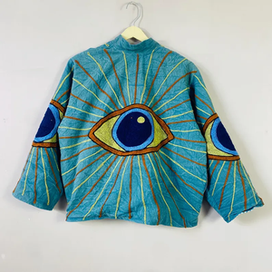 Veste kimono en velours Suzani faite à la main avec poche avant |   Couette matelassée respirante style bohème automne/hiver, 100 % coton, écologique - Product Image 4