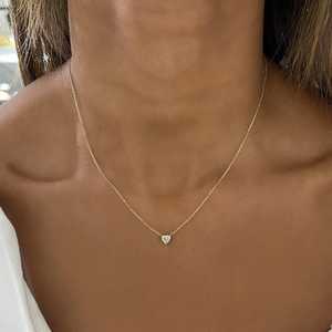 Heart Lab Grown Diamond Pendant Necklaces Wholesale 14k 18k Solid Gold Adjustable Bezel Set Dainty Solitaire <b>Choker</b> Manufacturer - Product Image 4