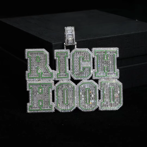Iced Out Moissanite Letter Name <b>Pendant</b> 925 <b>Silver</b> Baguette Cut Hip Hop Letter Charms Men Jewelry Custom <b>Initial</b> Letter <b>Pendant</b> - Product Image 5