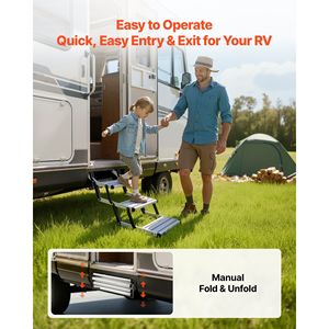 440 Lbs Load Capacity Manual Retractable 3-<b>Step</b> RV Stairs Telescopic Folding Aluminum Alloy Camper Exterior Accessories RVs - Product Image 2