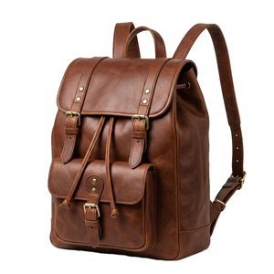 Sac à dos vintage en cuir véritable, spacieux, avec compartiment pour ordinateur portable, bretelles réglables, pour le travail, l'université, les voyages et les activités de plein air - Product Image 5