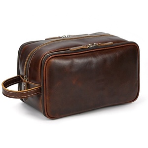 2026 New Design <b>Large</b> Leather Zipper Closure Soft Handle <b>Cosmetic</b> Dopp Kit <b>Bag</b> for Men and Women - Product Image 1