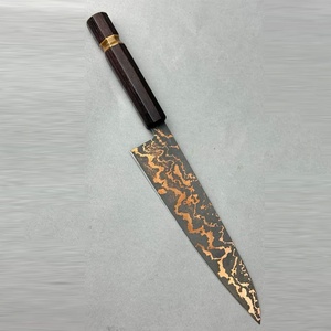 Couteau de cuisine artisanal haut de gamme en cuivre à motif damas avec manche en résine et bois, outil de cuisson professionnel pour chef, pour la maison - Product Image 5