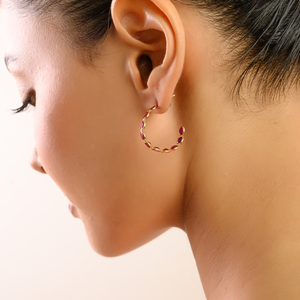 Impresionantes Pendientes de Aro en Oro Amarillo Real de 18K con Gema de Rubí, Diseño Simple y Elegante, Piedra de Nacimiento de Julio, Joyería Fina Ligera - Product Image 4