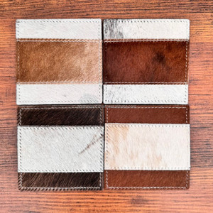 Sous-verres carrés en cuir de vachette de qualité supérieure, sous-verres en cuir avec poils, sets de dessous-de-plat, cadeaux de fête, ensemble de sous-verres en cuir, cadeaux pour la nouvelle maison - Product Image 3