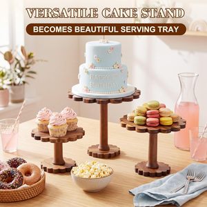 3 Pcs Scalloped Acacia Wood <b>Cake</b> <b>Stand</b> Set 12 10 8 Inch Rustic Farmhouse Cupcake Riser for Wedding Birthday Decoration <b>stand</b> - Product Image 4
