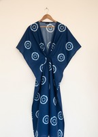 Kaftan Nouvelle Collection Fait Main en Coton Écologique Robe Longue Bohème Respirante Lavable Col en V Kimono Tie-Dye Fait Main