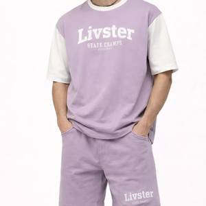 Ensemble coordonné pour homme Livster, t-shirt et short oversize lavande, tenue décontractée d'été, mélange de coton de qualité supérieure, respirant, coupe décontractée - Product Image 4