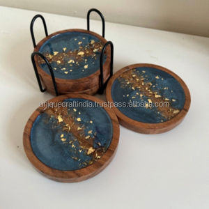 ที่รองแก้วทำจากไม้และอีพ็อกซี่เรซิ่นสไตล์ทันสมัยโดยงานฝีมือที่ไม่เหมือนใครอินเดียสำหรับตกแต่งบ้านและของขวัญคริสต์มาส - Product Image 1