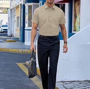 Chemises habillées décontractées pour hommes, nouveau style, manches courtes, infroissables, coupe ajustée, boutonnage simple, vente en gros - Product Image 2