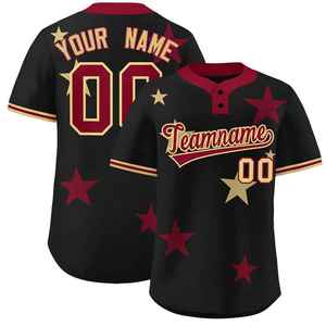 Maillot de softball personnalisé noir et bordeaux pour homme, manches courtes, impression sublimée, respirant, nom de l'équipe personnalisé, design étoiles, coupe classique - Product Image 1