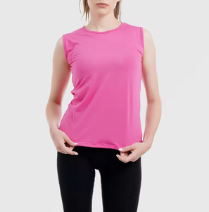 Camiseta sin mangas rosa para mujer, ropa de gimnasio, logotipo personalizado, chaleco deportivo transpirable y elástico, diseño en la espalda, OEM, venta al por mayor - Product Image 1