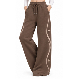 <b>Womens</b> Fleece Wide Leg Sweatpants Flare <b>Trousers</b> Custom Casual Clothing Wholesale Manufacturer OEM ODM Private Label Sportswear - Product Image 3
