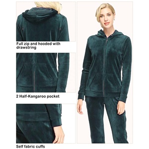 Women's Dark Green Hooded <b>Tracksuit</b> Set Full Length Solid Color Casual Joggers with Side Pockets Breathable Winter Wear - Product Image 4